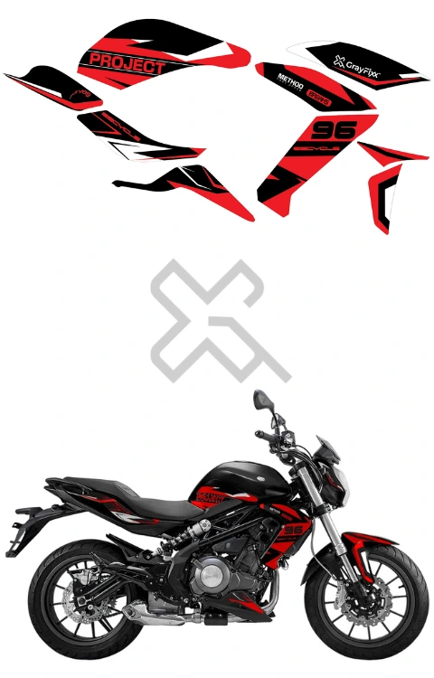 Project 96 Edition Red Black Graphics For Benelli 300 | Printed In Premium Vinyl With FPF(Fade Protection Film), Water Proof, Precut Sticker, Pack Of 1 For Both Side